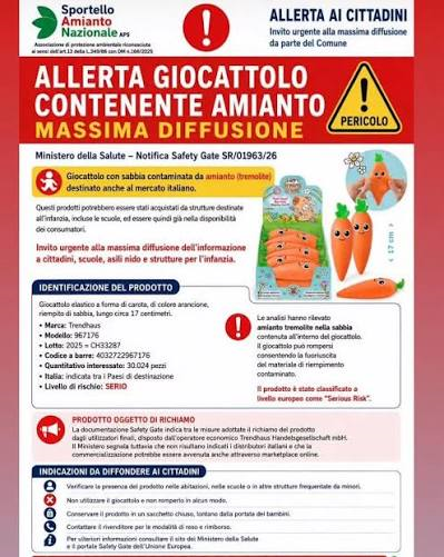Allerta Giocattolo contenente amianto